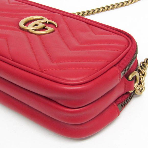 GUCCI Authentic Red Leather GG Marmont Shoulder Bag - Picture 5 of 12